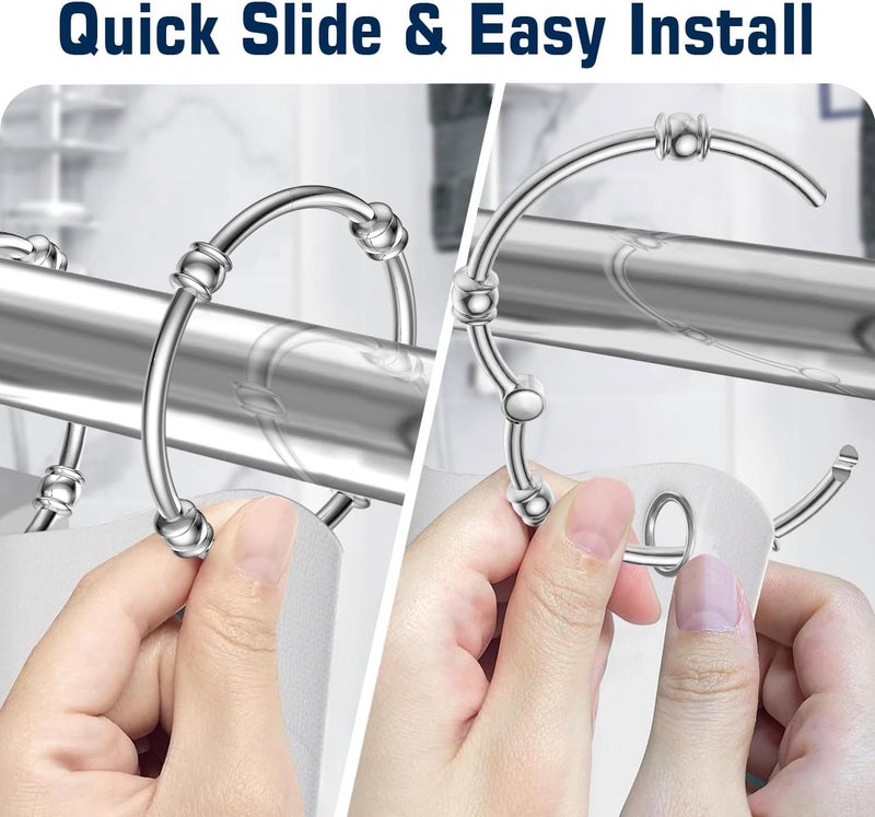 SSTOOHL Shower Curtain Rings Hooks, Rustproof Shower Curtain Hooks for Bathroom, Decorative Metal Round Decorative Shower Curtain Rings for Shower Rod, Set of 12, Zinc Alloy, Chrome - Image 5